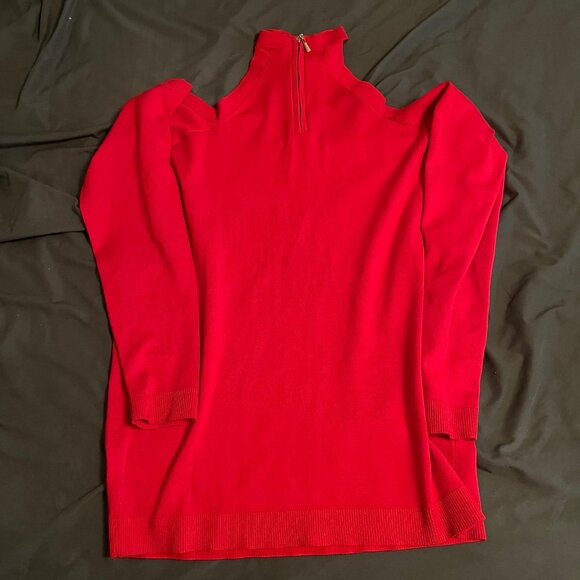 Torrid Size 1 Reddish Orange Pullover Cross Neck Cold Shoulder Sweater - Picture 5 of 8
